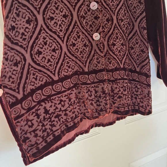 Diane Gilman burgundy velvet burnout boho whimsigoth witchy dark romantic top - Picture 6 of 8